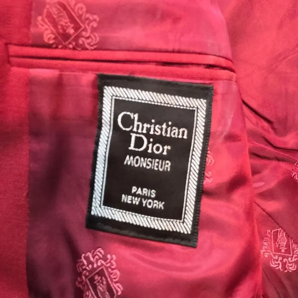Christian Dior Vintage Blazer Mens L Red Classic Fit Notch Lapel Jacket FLAWS